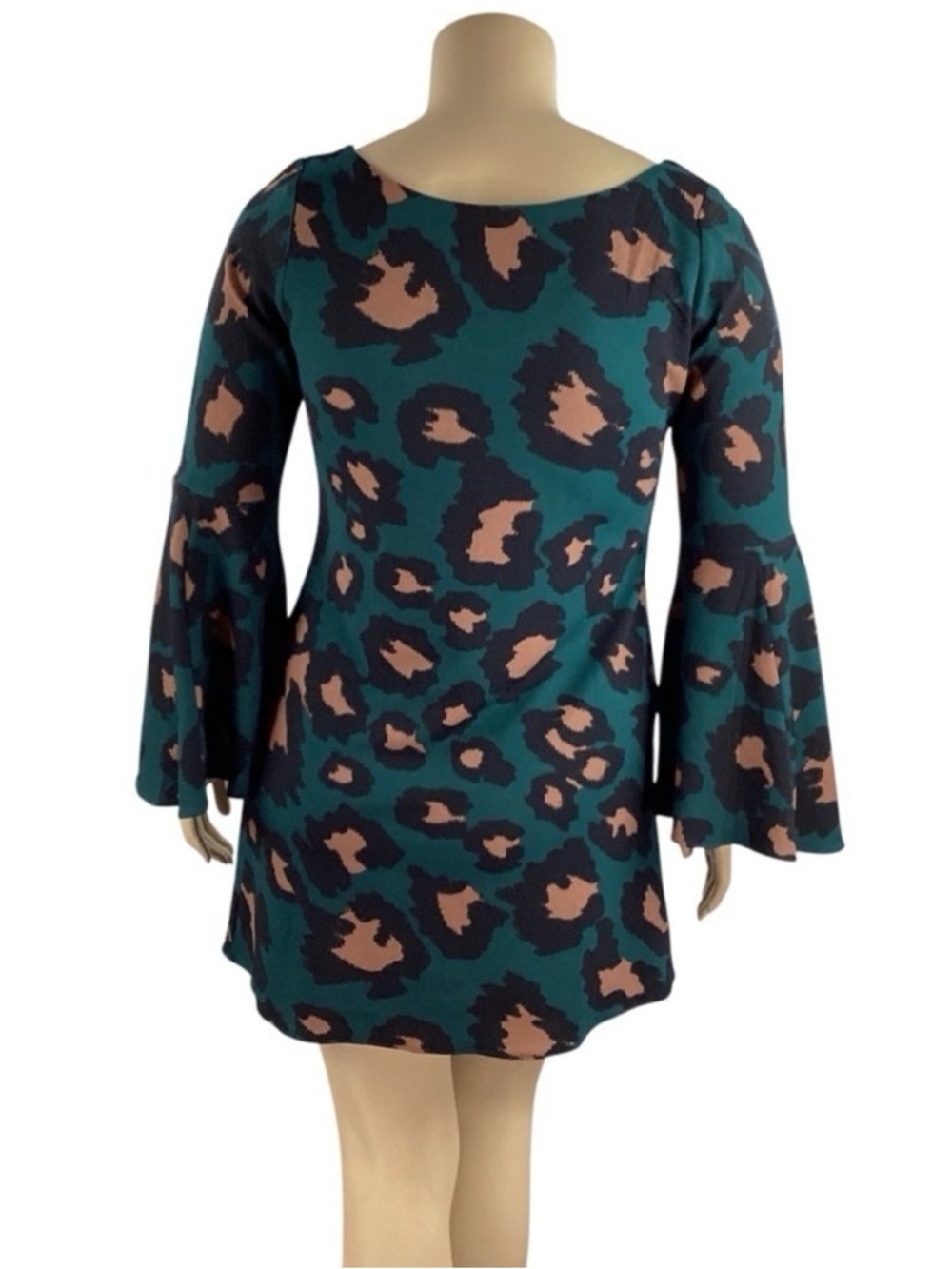 Judith March Deep Green Teal and Tan Leopard Print V-Neck Dress Size L - Picture 7 of 9